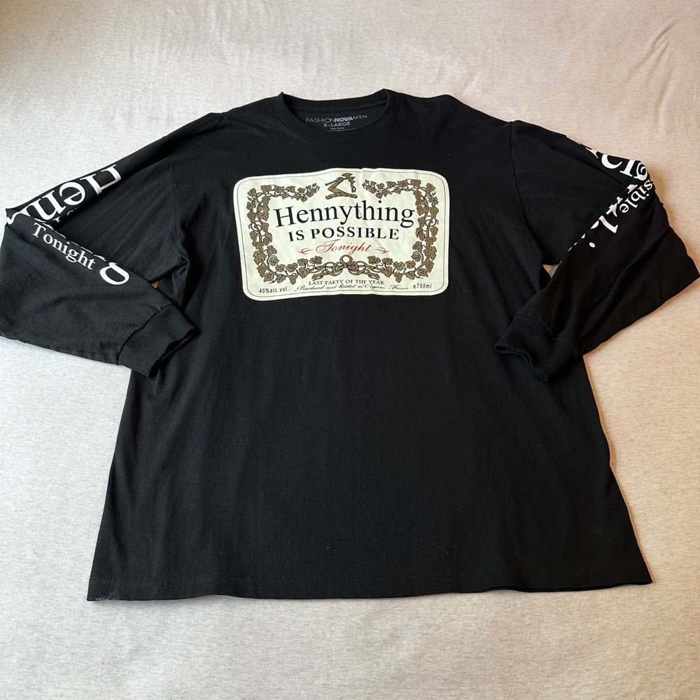Fashion Nova‎ Men Hennything Is Possible Long Sleeve Graphic Tee Black XL ML1323